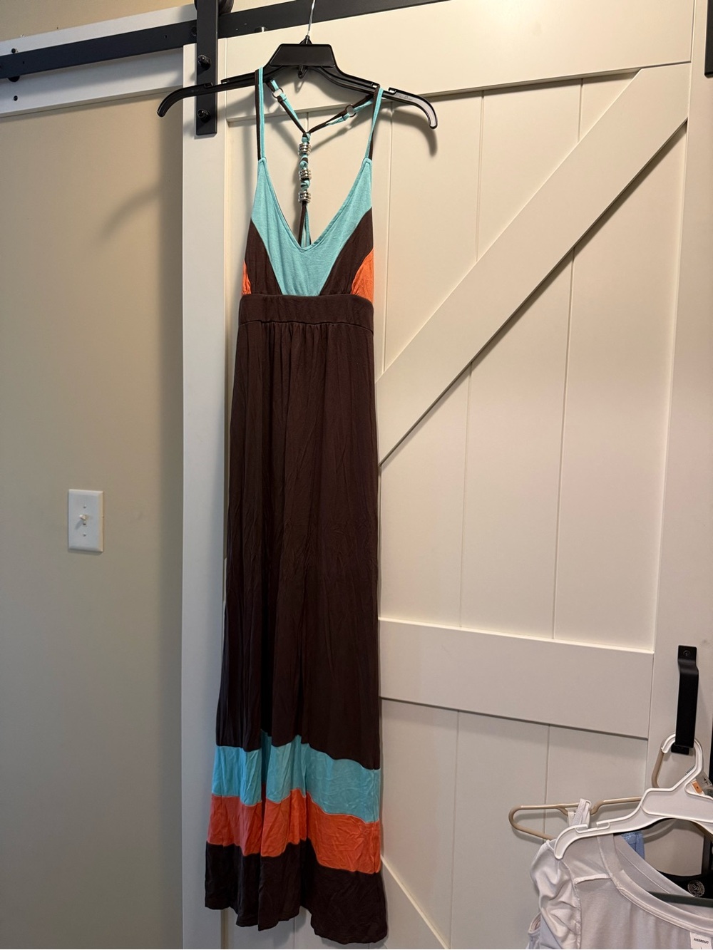 American Rag Brown Maxi Dress with Turquoise and Orange Colorblock